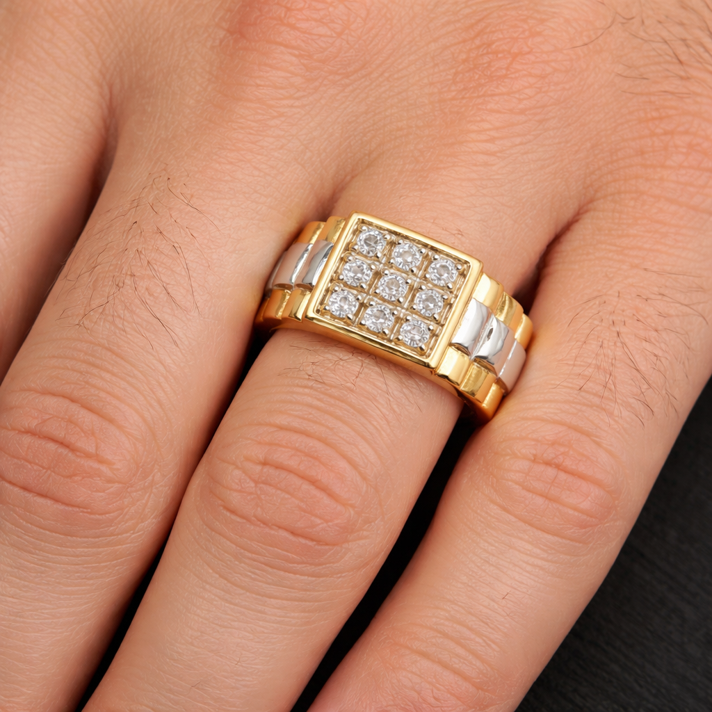 Men's Natural Diamond Ring Solid Yellow and White Gold 0.50ctw Diamonds