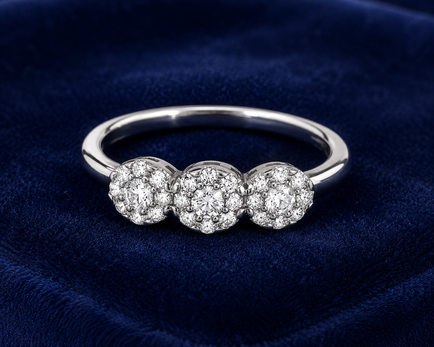 Three Cluster Engagement Ring Solid Sterling Silver 925 Hallmark Size J-V