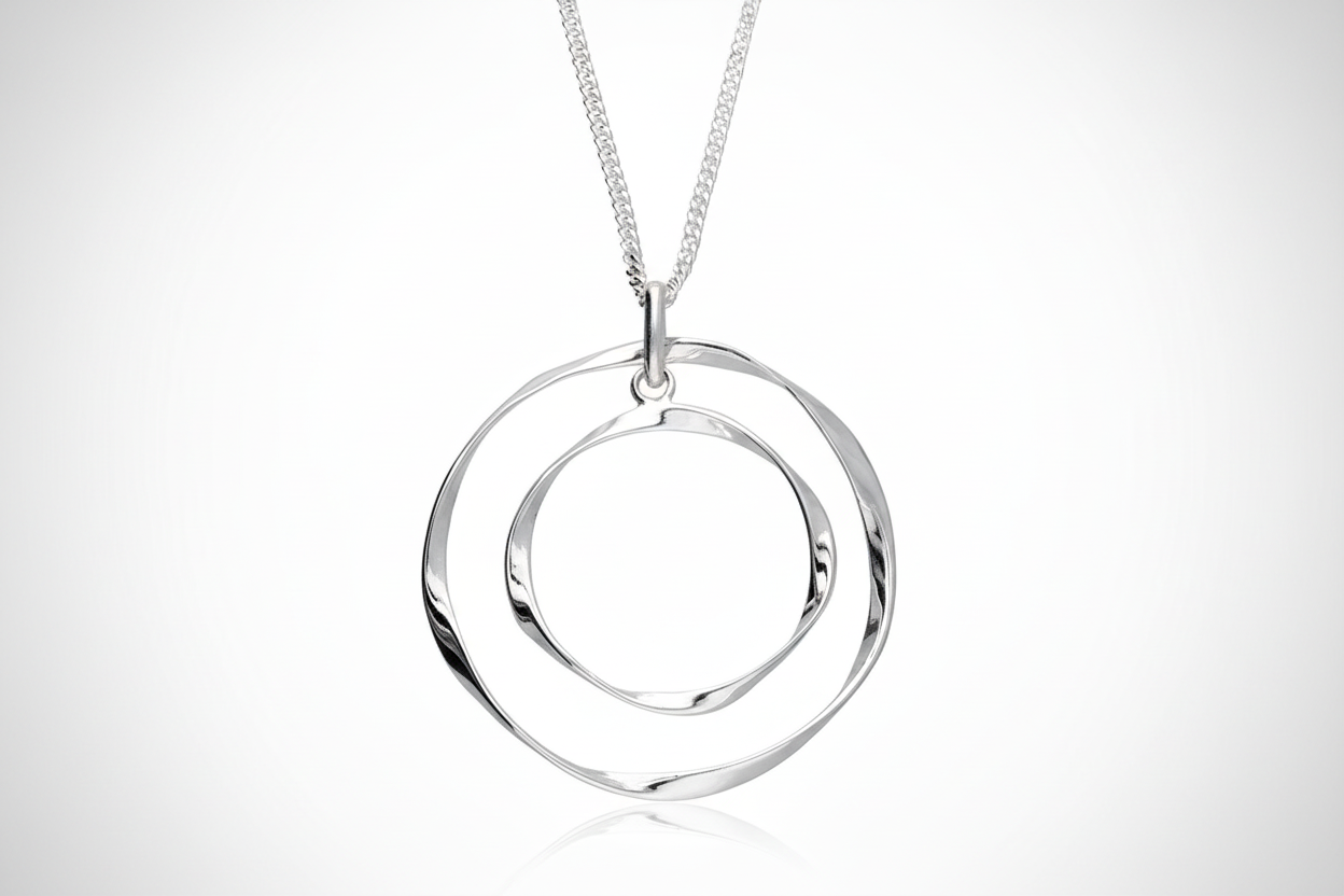 Organic Double Circle Necklace Adjustable Chain 925 Sterling Silver 925 hallmark