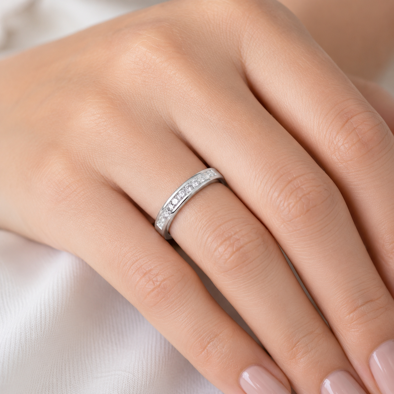 Elegant Channel-Set Eternity Ring in Solid Sterling Silver