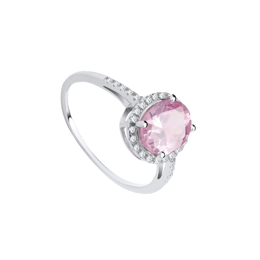 Sterling Silver Pink Oval Engagement Ring Size J - Q British Made 925 Hallmark