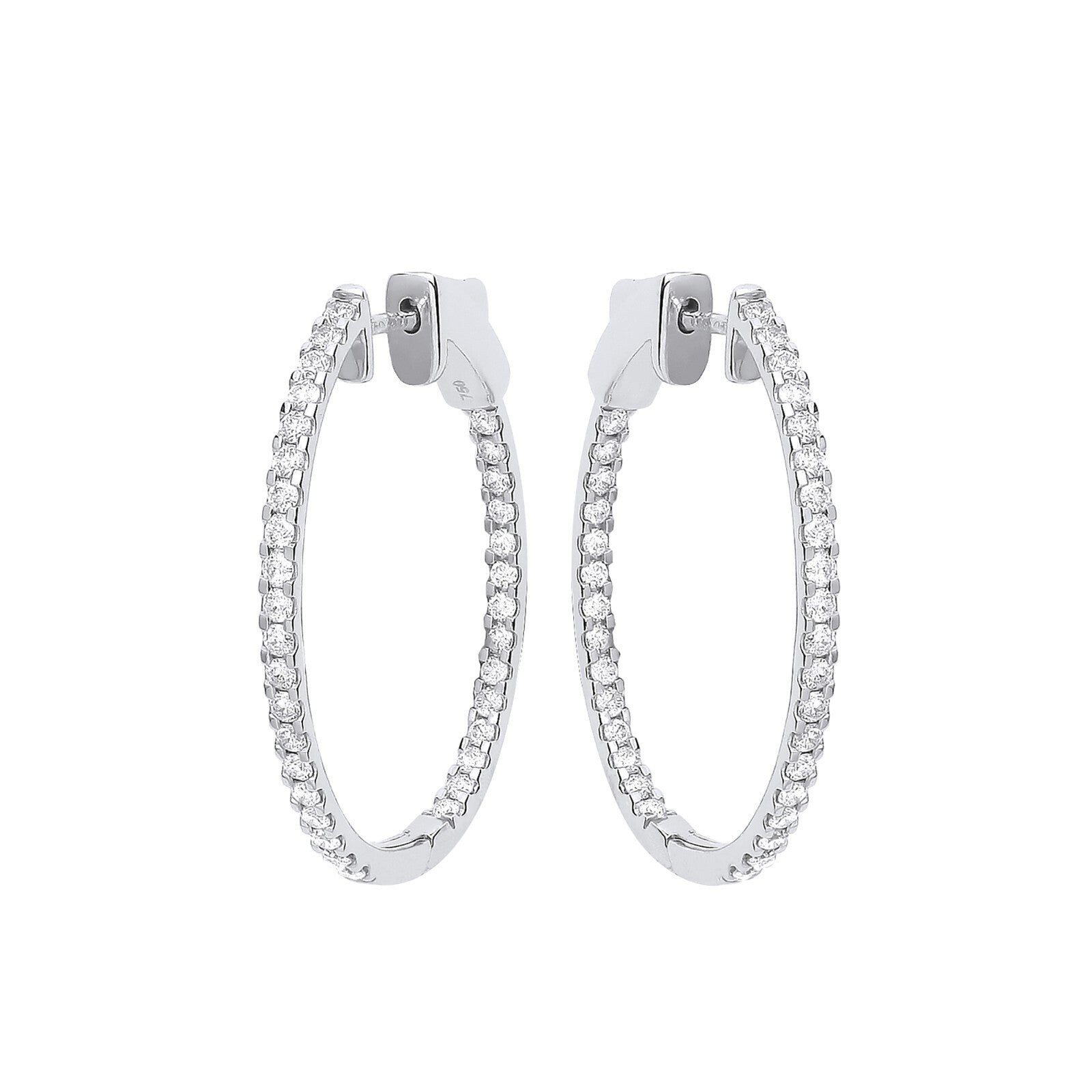 18ct White Gold 1.27ctw Diamond set Inside & Outside Oval Hoops 31 x 26mm