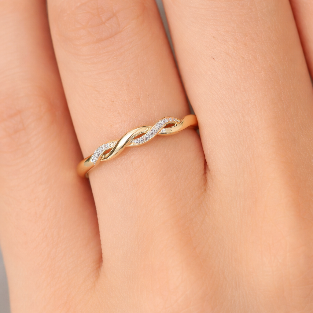 Natural Diamond Twist Eternity Ring 18ct Gold on Solid Sterling Silver 925