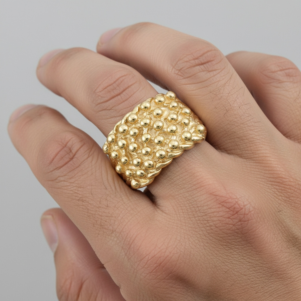 9ct yellow Gold 5 Row Keeper Ring Gents 14mm Wide Hallmarked
