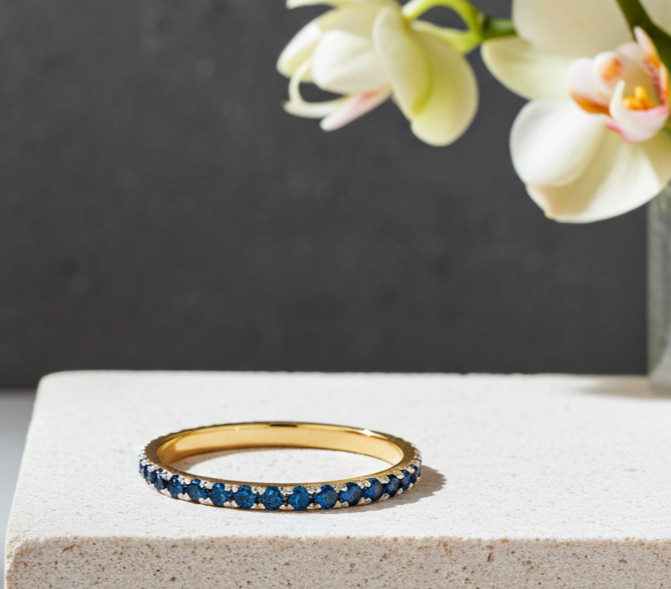 18ct Gold Sapphire Full Eternity Ring on Solid Sterling Silver 925 Hallmark