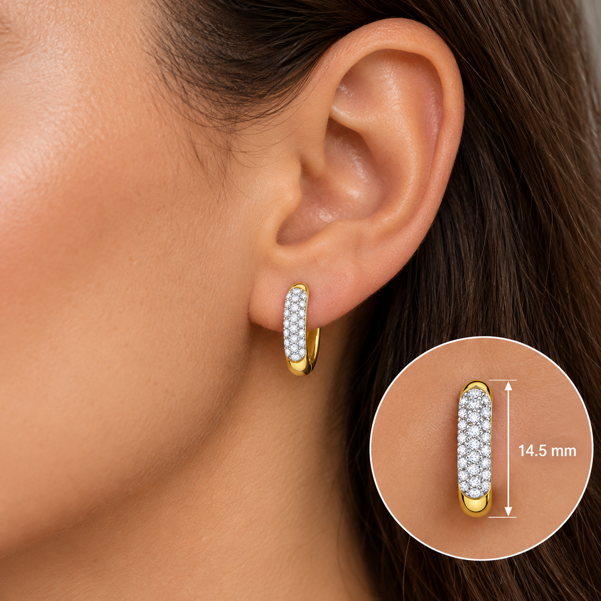 Real Diamond Huggie Hoop Earrings 9ct Yellow Gold 14.5mm Diameter 0.25ctw Pave