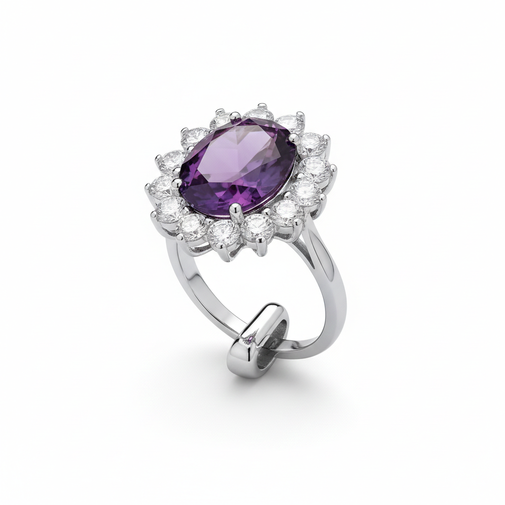 Sterling Silver Large Amethyst Ring Cluster Engagement 925 Hallmark Size K-S