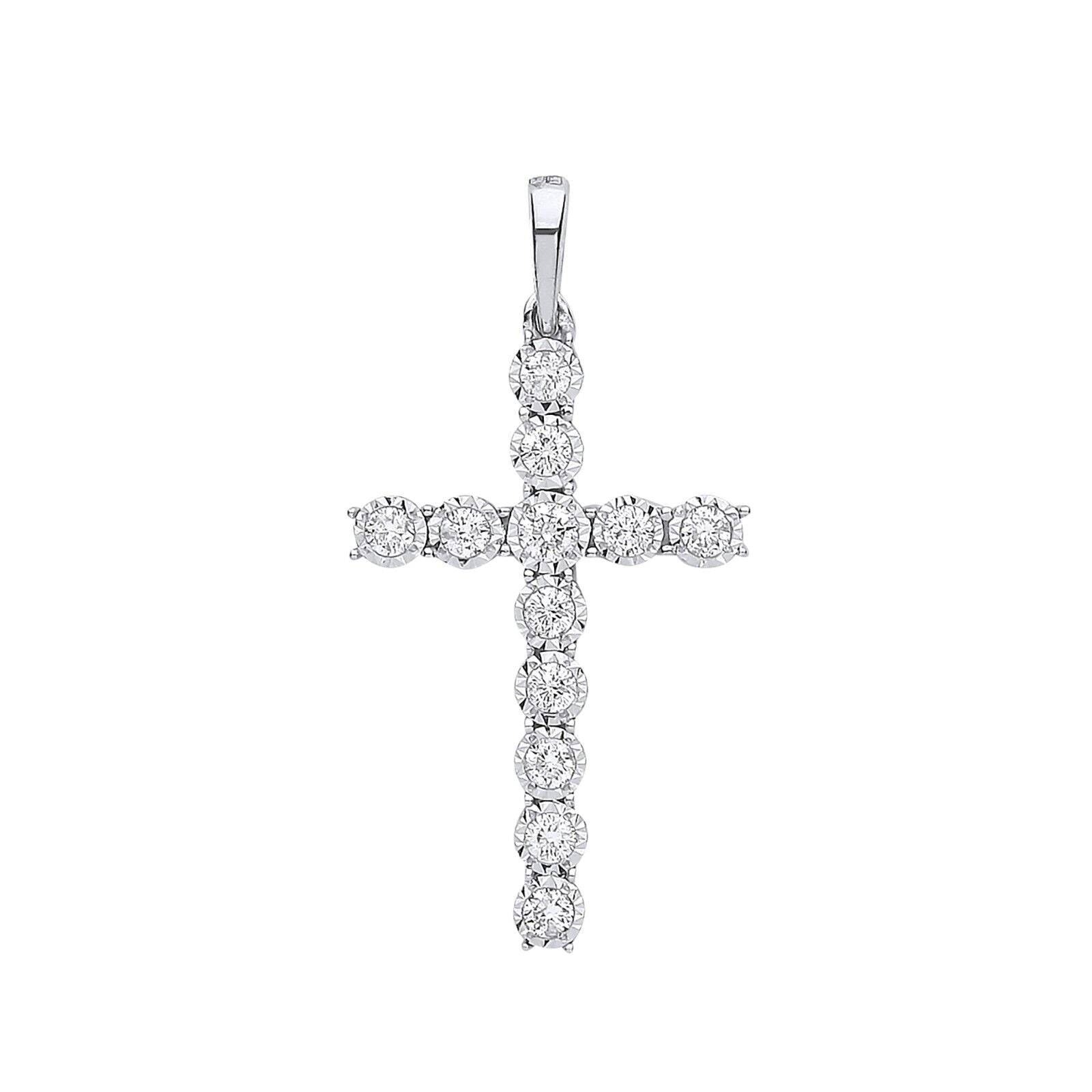 9ct White Gold 0.27ctw Diamond Cross Pendant Hallmarked