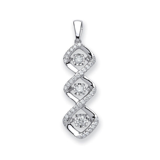 9ct White Gold 0.25ct Dancing Diamond Drop Pendant Hallmarked
