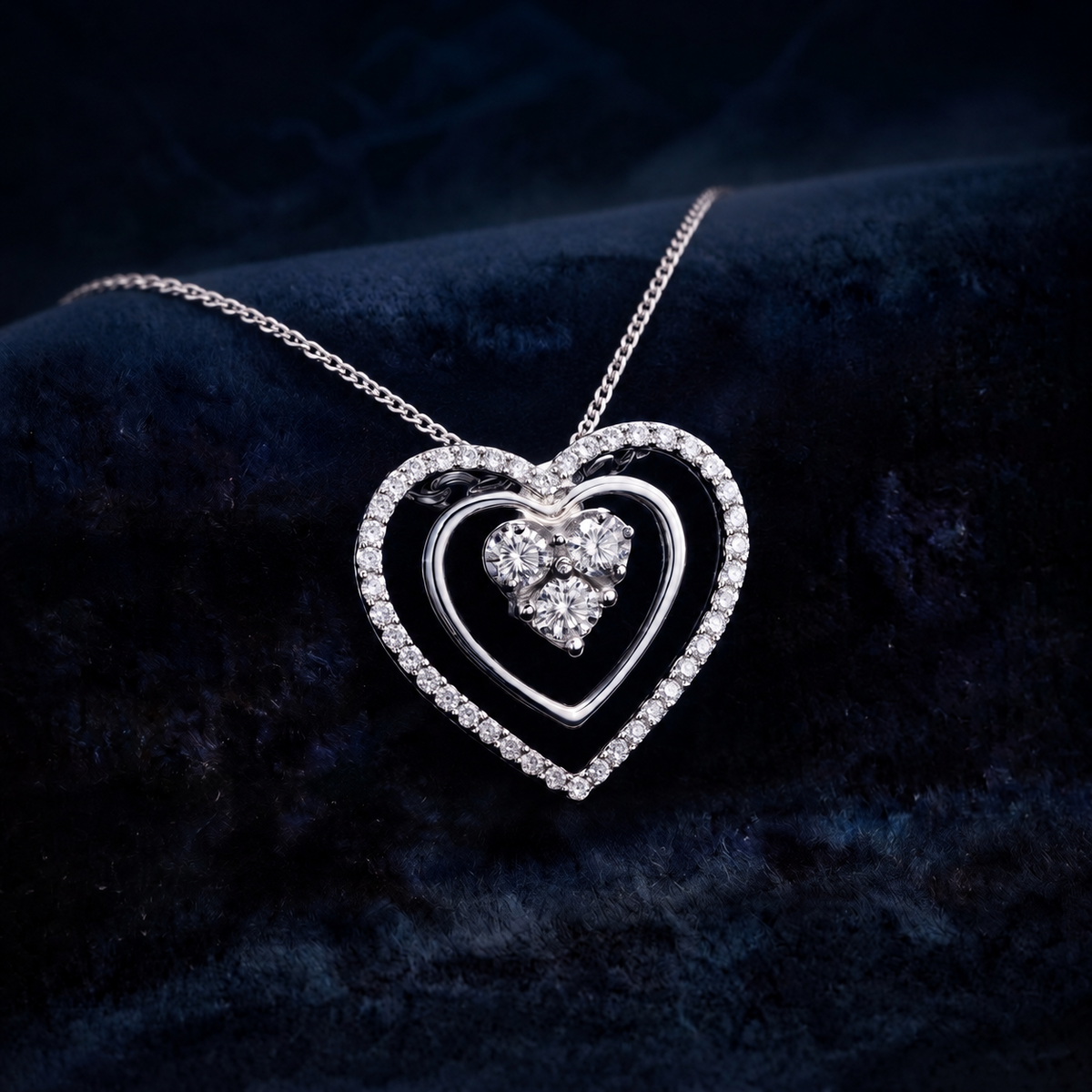 Natural Diamond Heart Pendant 18ct White Gold 18" Chain 0.40ctw Premium Diamonds
