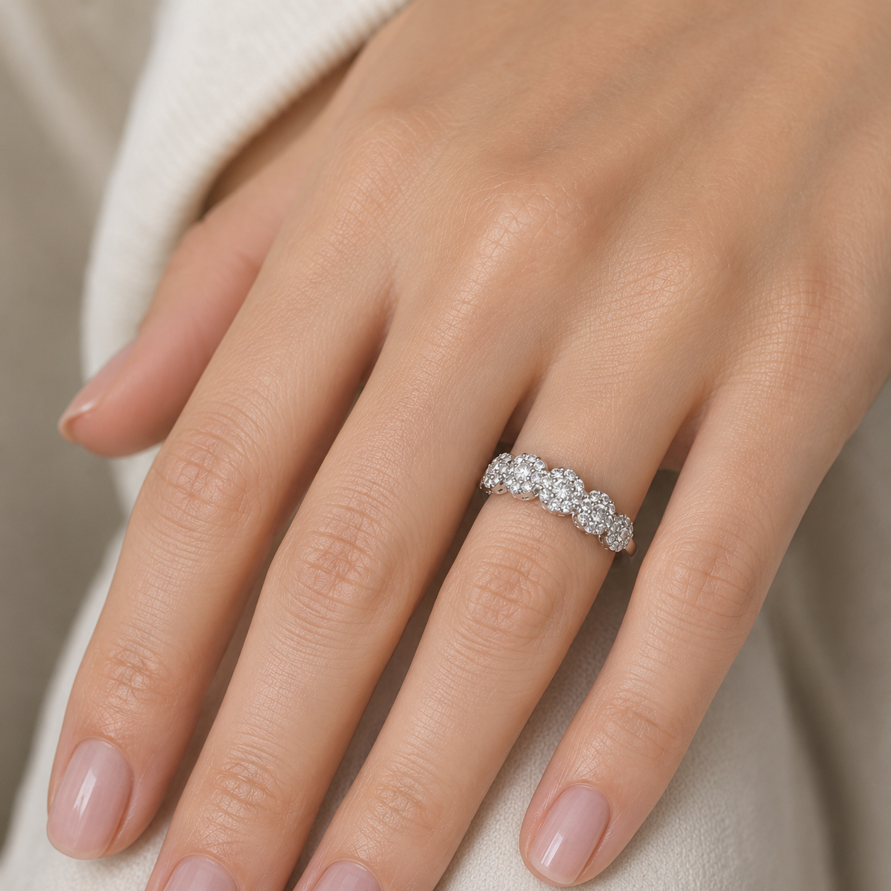 Elegant Sterling Silver Floral Cluster Ring – Sparkling Multi-Stone Band