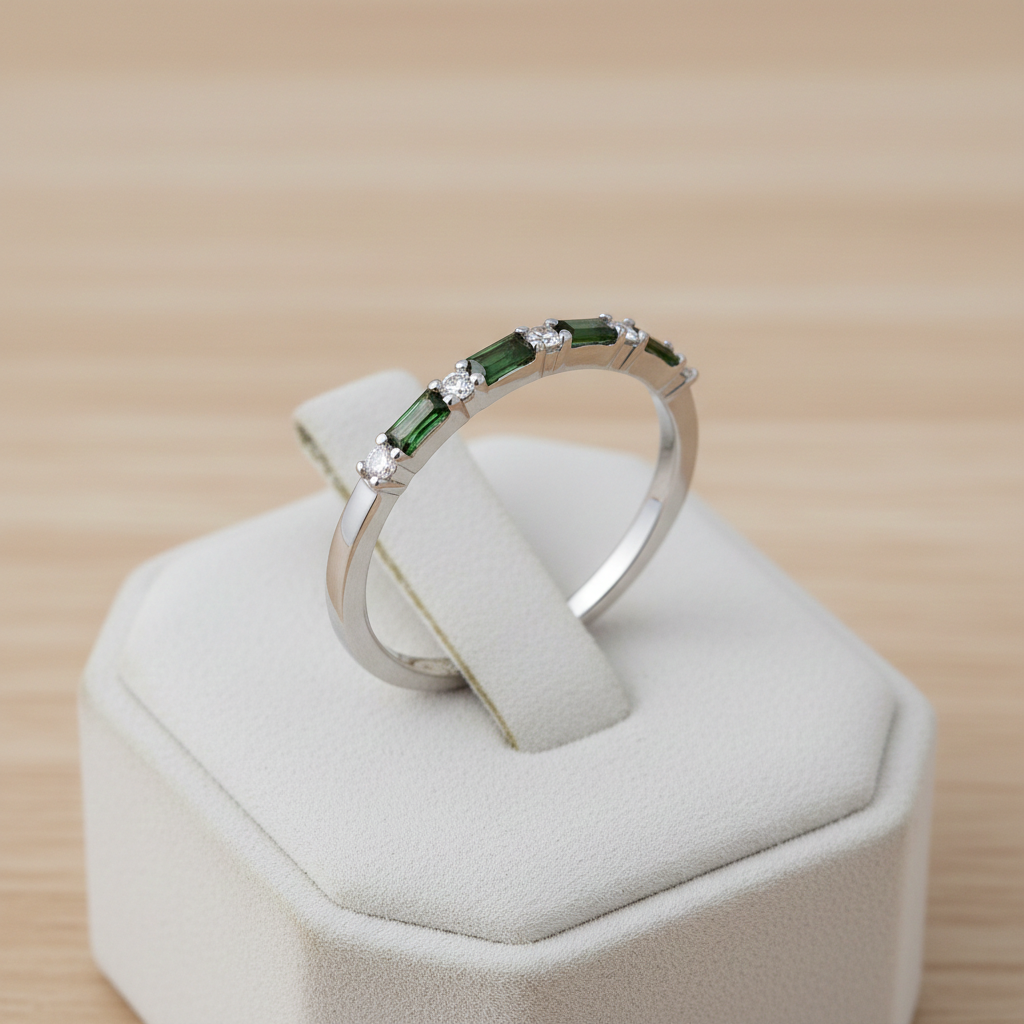 Sterling Silver Emerald Baguette Eternity Ring Anniversary Band 925 Size K-S