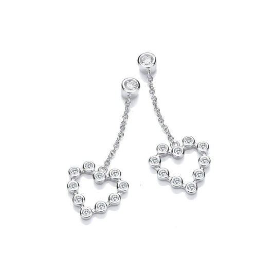 Heart Chain Drop Earrings Solid Sterling Silver 925 Luxurious Packaging