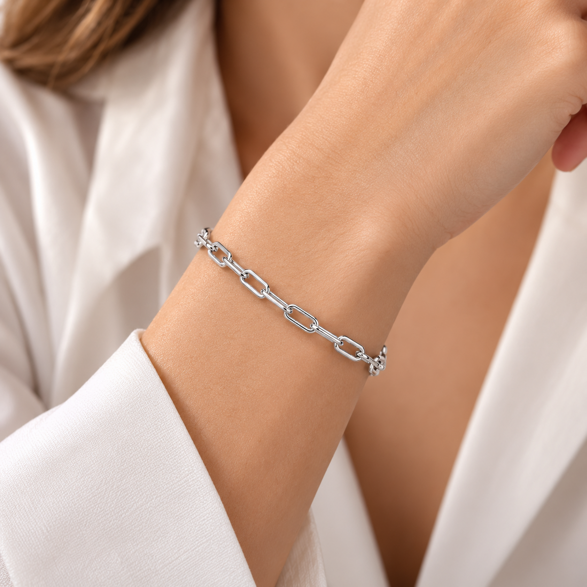 Sterling Silver Paperclip Link Chain Bracelet Lobster Clasp Elegant Jewellery