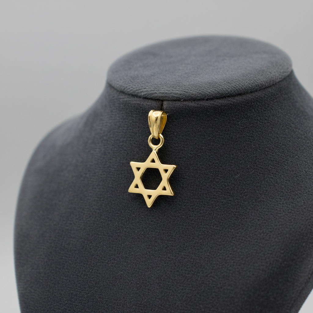 Star of David Pendant 18ct Gold on Sterling Silver 925 Hallmark 9mm Diameter