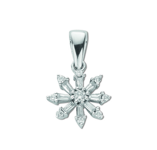 9ct White Gold 0.25ct Diamond Snowflake Pendant Made in London