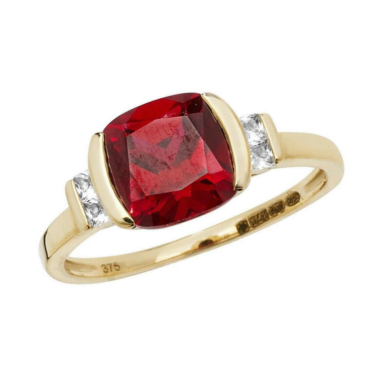 Yellow Gold Ruby Ring Cushion Solitaire White Sapphire Engagement Hallmarked