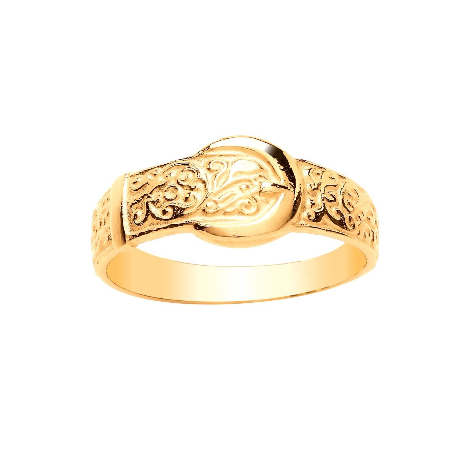 Ladies Buckle Ring Solid 9ct Yellow Gold Band Fully Hallmarked