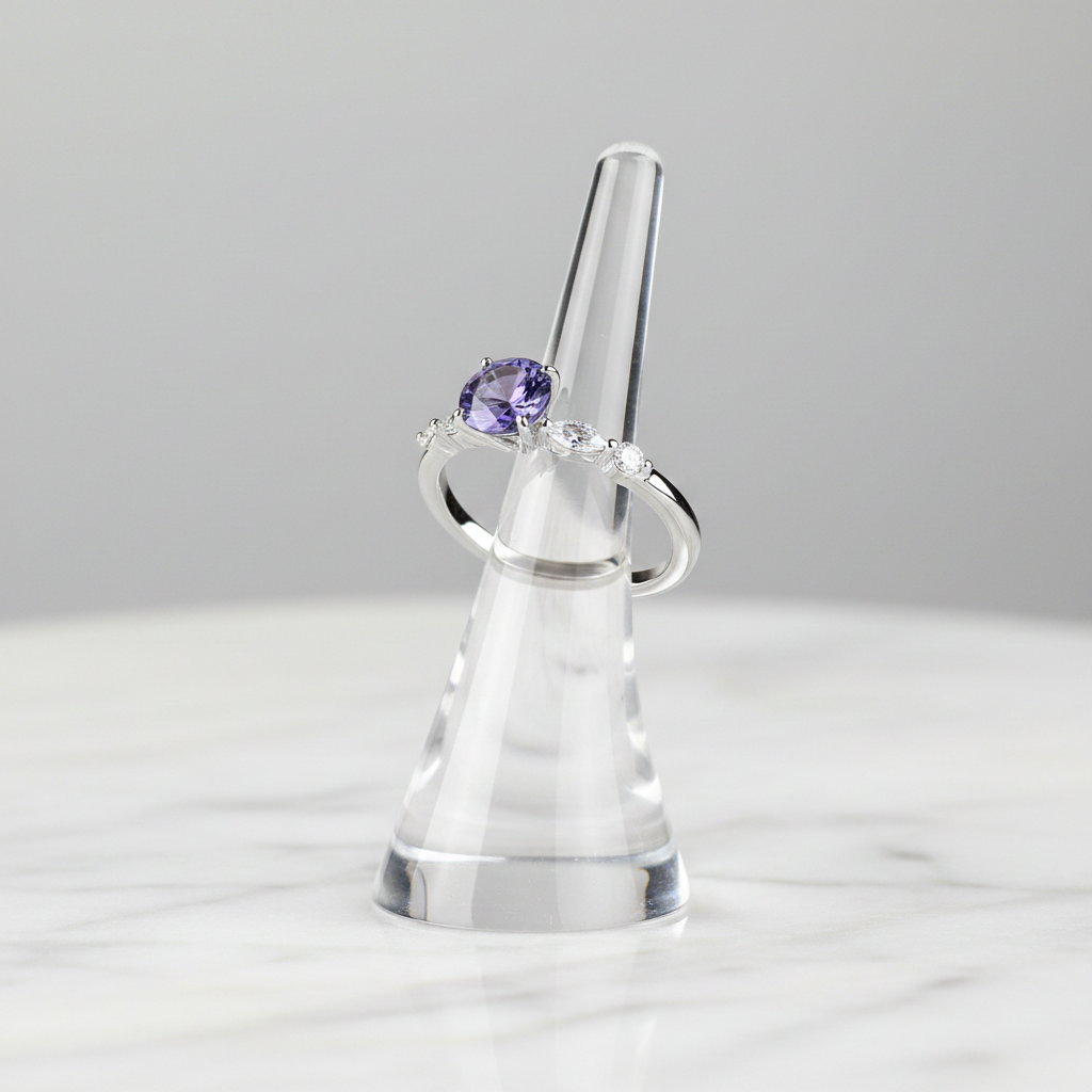 Sterling Silver Tanzanite Ring Solitaire Engagement 925 Hallmark Size K-S