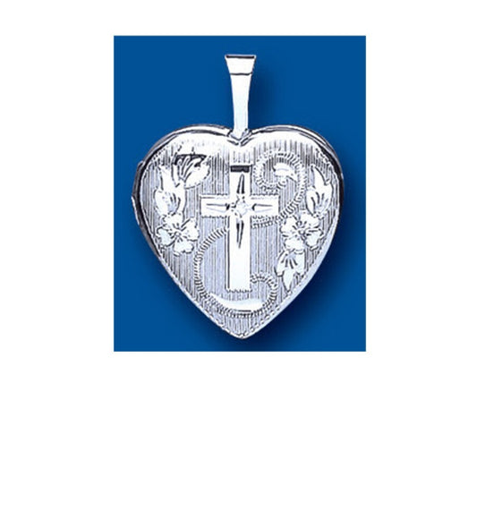 Real Diamond Cross Heart Locket Solid Sterling Silver 925 Hallmark 16mm