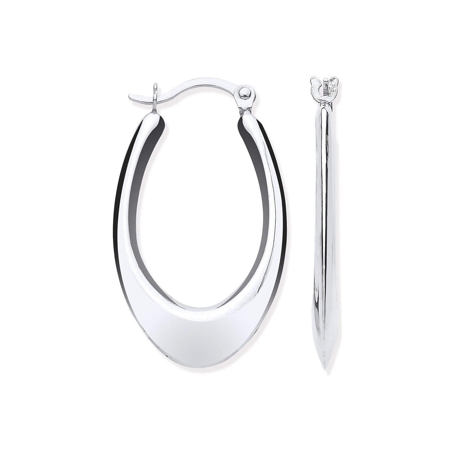 White Gold Oval Hoop Earrings Plain Polished Hoops Hallmarked