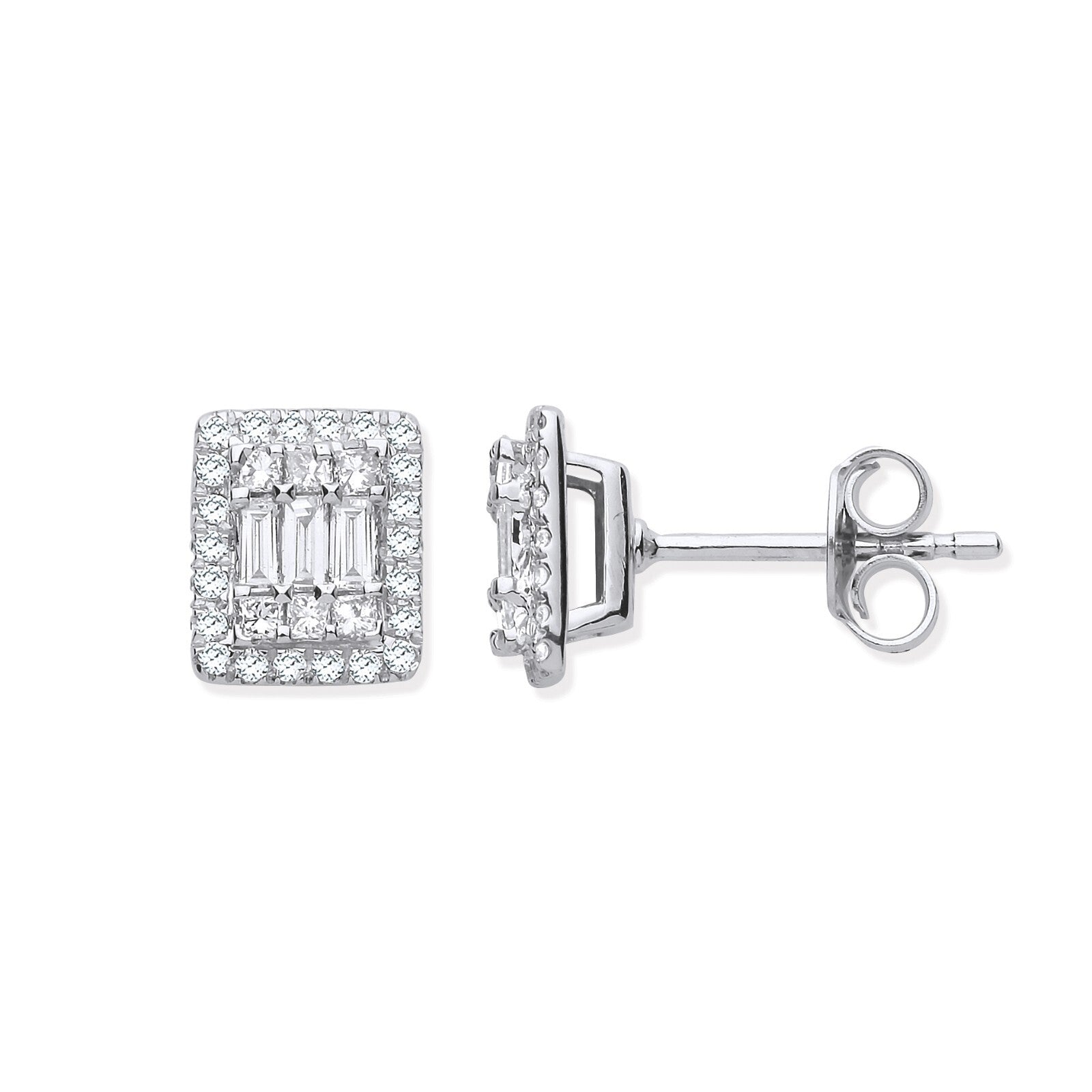 18ct White Gold Rectangular Studs Set with 0.50ctw Diamonds Hallmarked