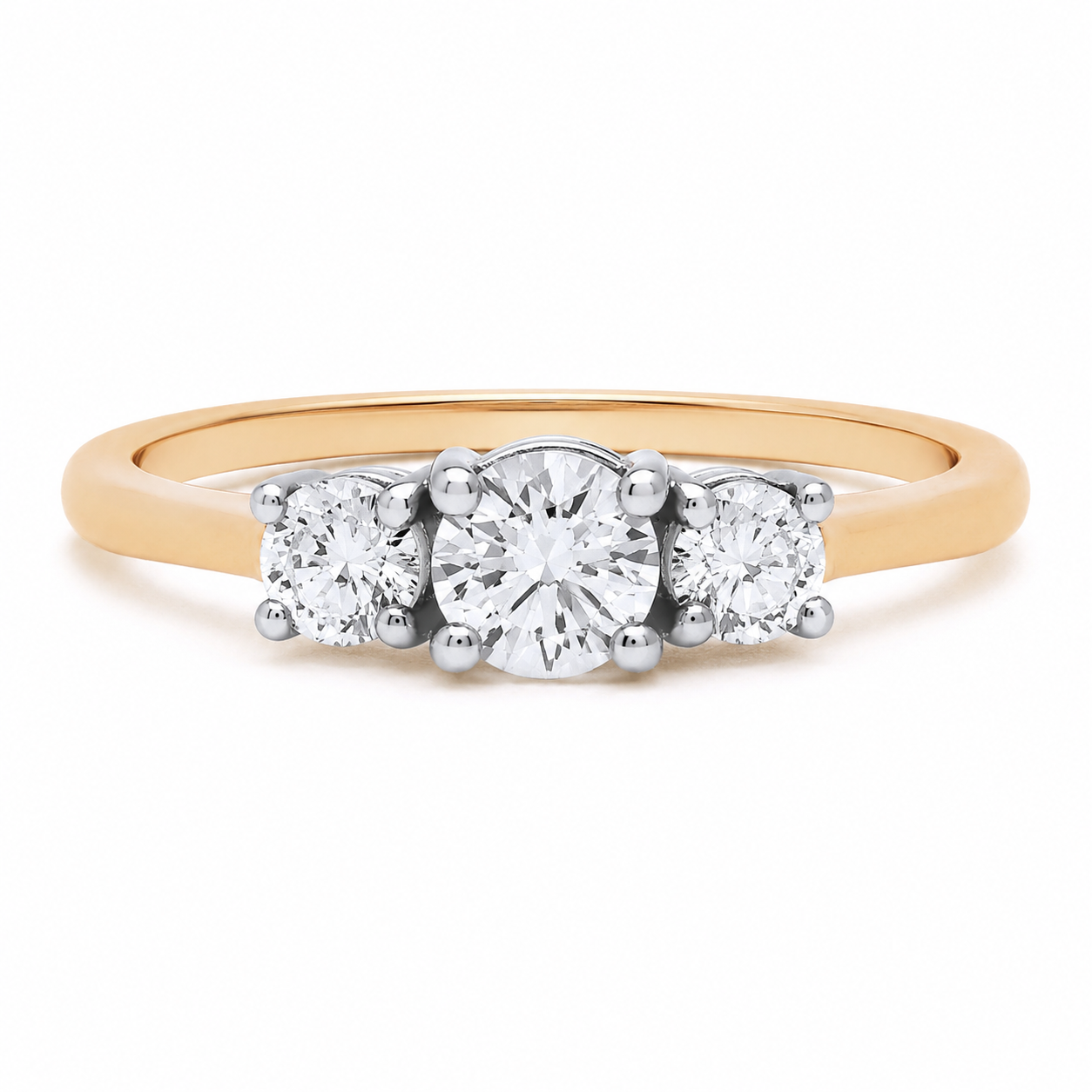 18ct Gold Three Stone Trilogy Ring on Sterling Silver 925 Hallmark Size J - V