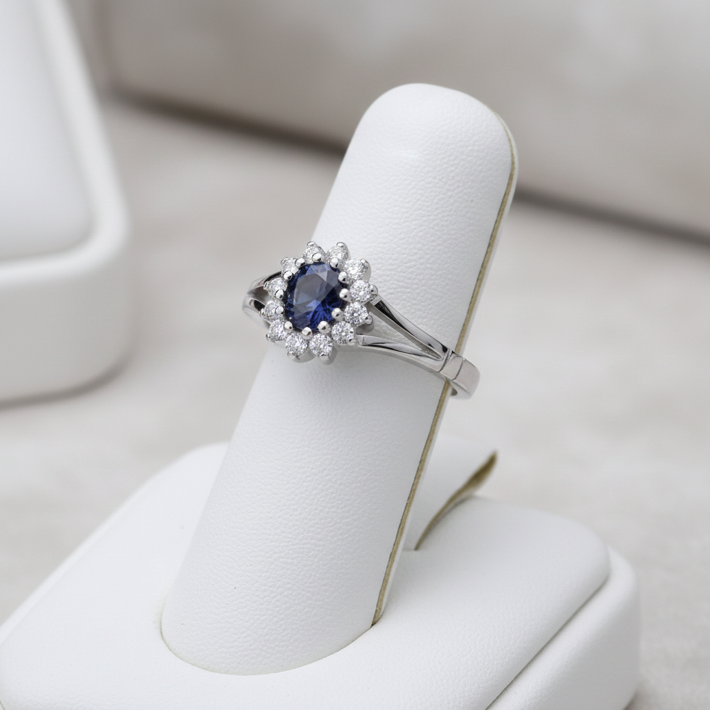 Sterling Silver Tanzanite Ring Oval Cluster Engagement 925 Hallmark Size K-S