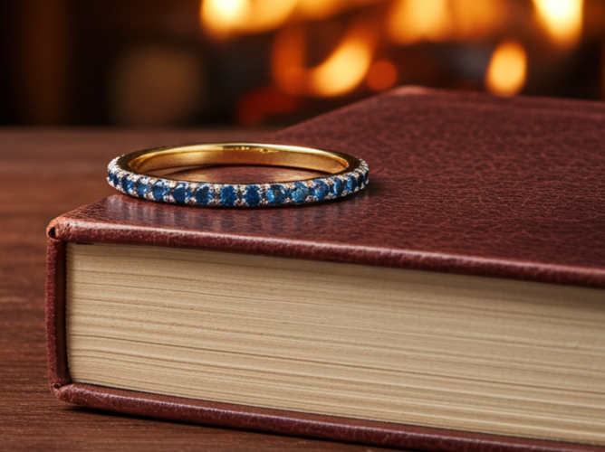 18ct Gold Sapphire Eternity Ring on Solid Sterling Silver 925 Hallmarked