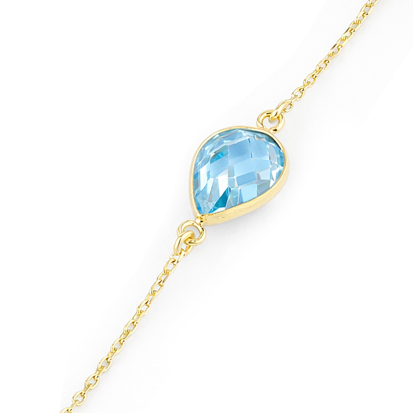 Blue Topaz Station Bracelet Yellow Gold 375 Hallmark 17.5-19cm