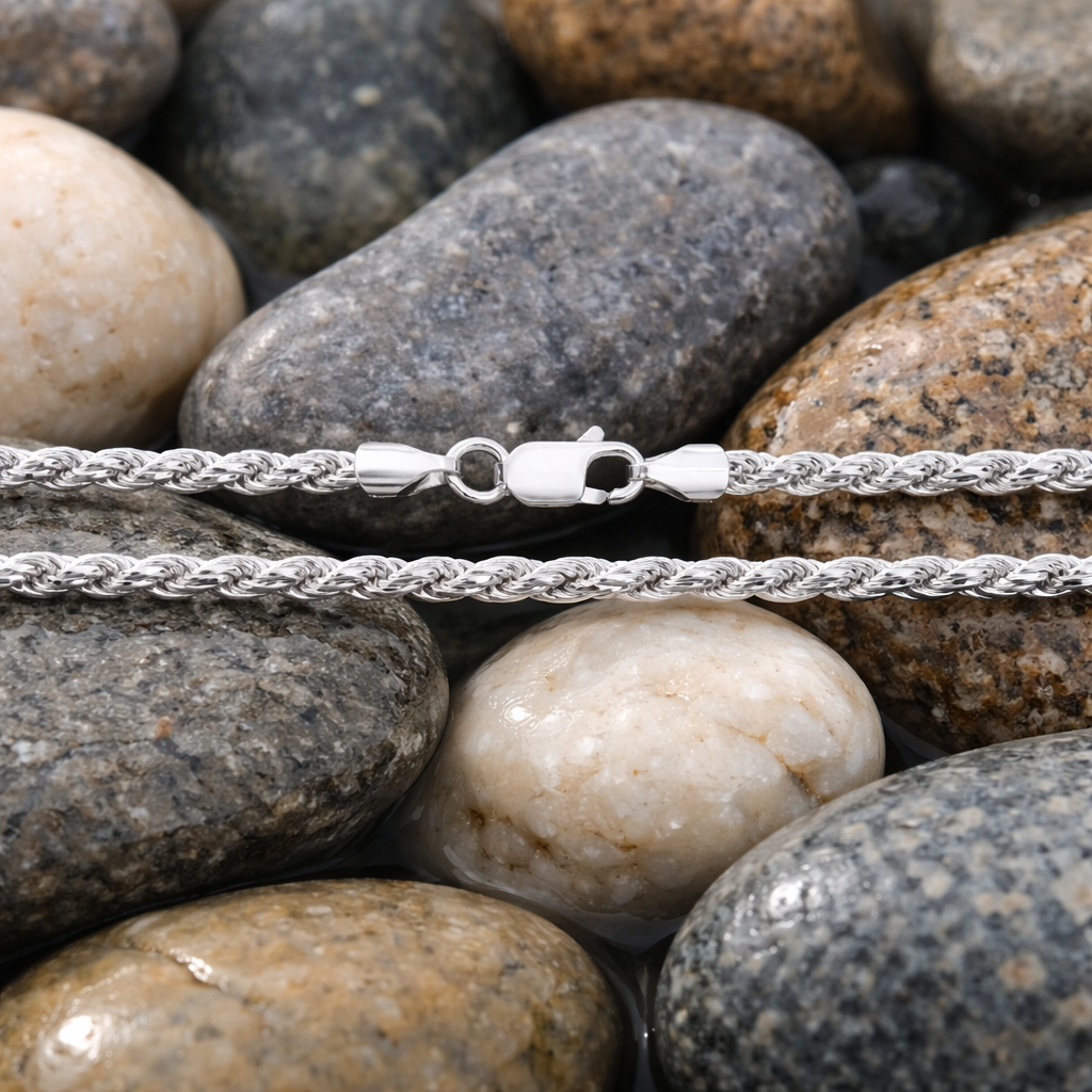 Solid Sterling Silver Rope Chain 2.7mm Diamond Cut Full Hallmark 20" 46cm