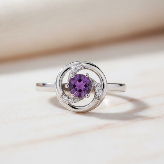 Amethyst and Diamond Ring Solid Sterling Silver Ladies