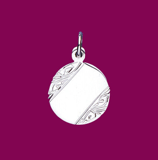 Engraved Round Disc Pendant Sterling Silver 925 Hallmark 14mm All Chain Lengths