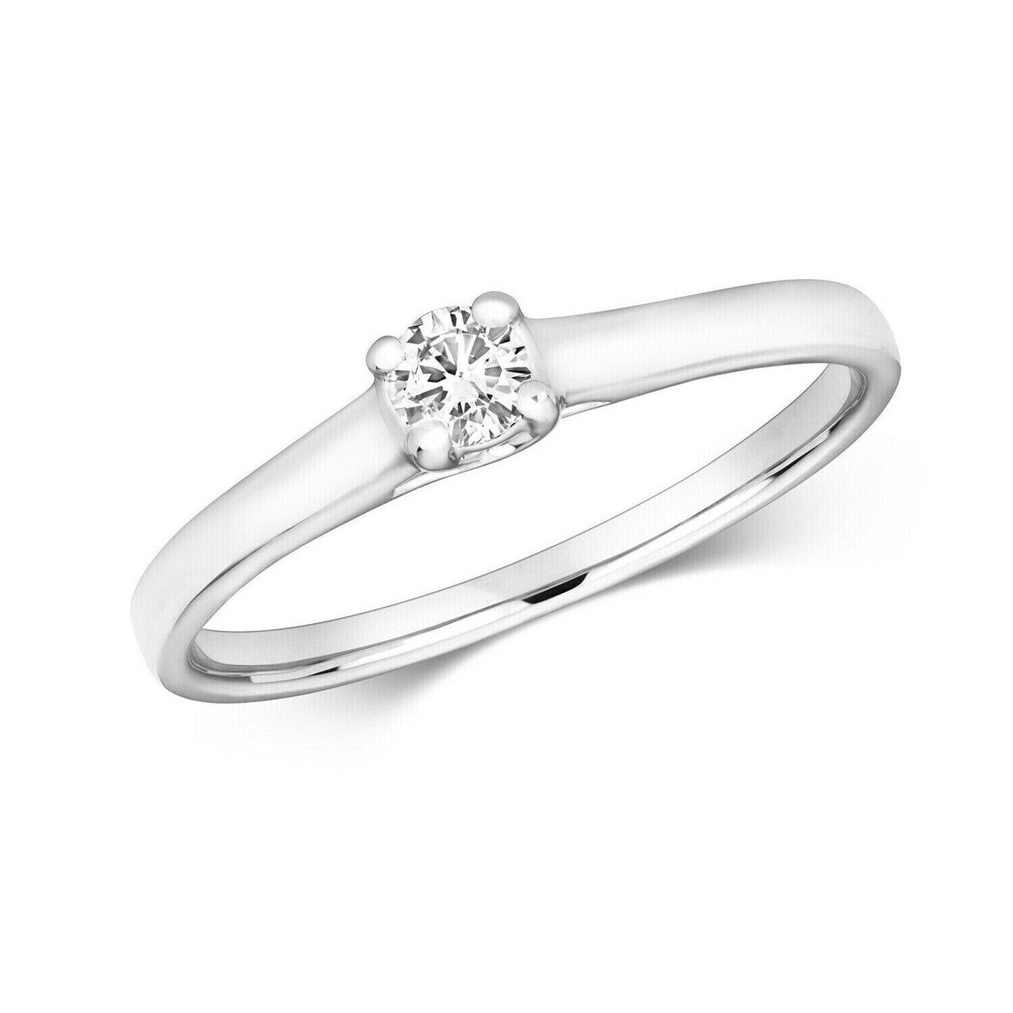 Real Diamond Solitaire Ring 9ct White Gold Engagement 0.15ctw Size J - Q