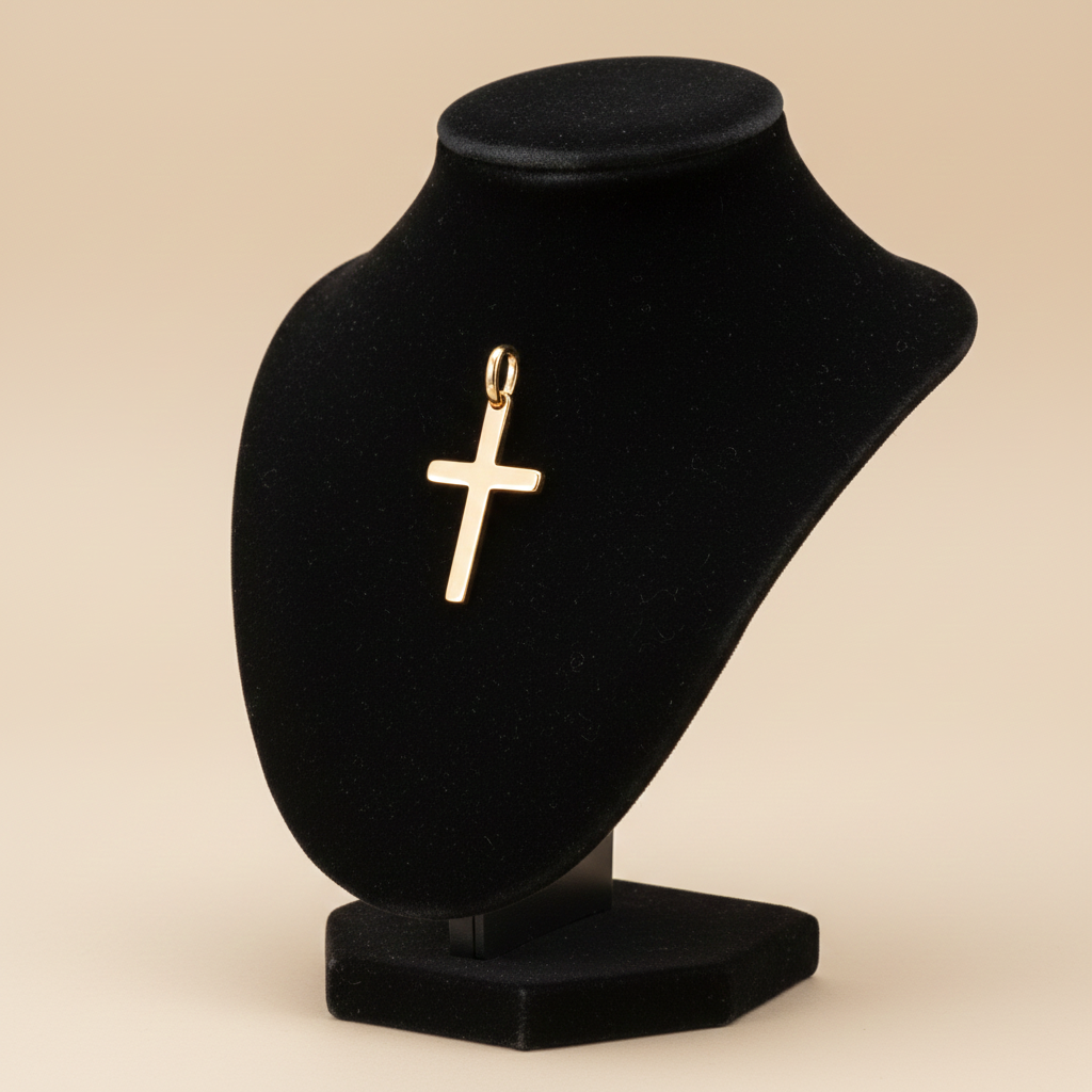 18ct Gold Ankh Cross Pendant on Solid Sterling Silver 925 Hallmark 25mm
