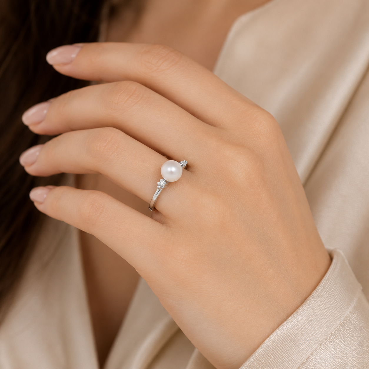 White Gold Freshwater Cultured Pearl & Diamond Accent Ring