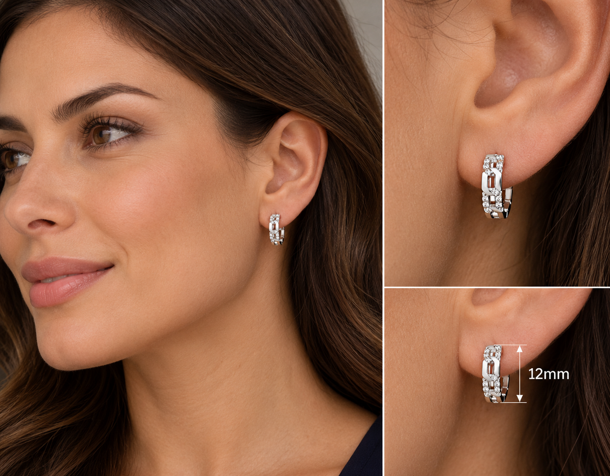 Real Diamond Huggie Hoop Earrings 9ct White Gold 12mm 0.12ctw Mined Diamonds