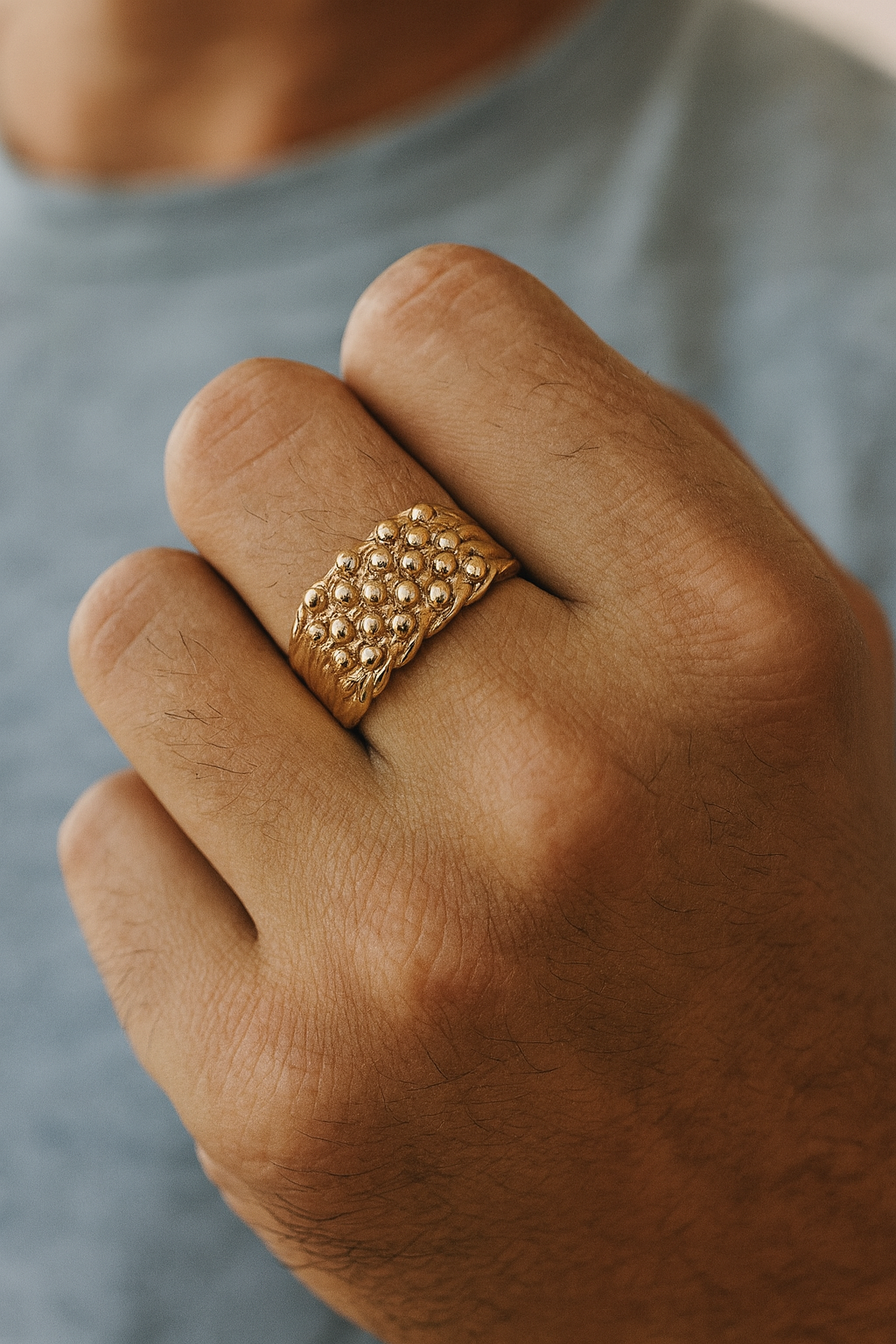 Men's Five Row Keeper Ring 18ct Yellow Gold on Solid Sterling Silver Size R-Z+3