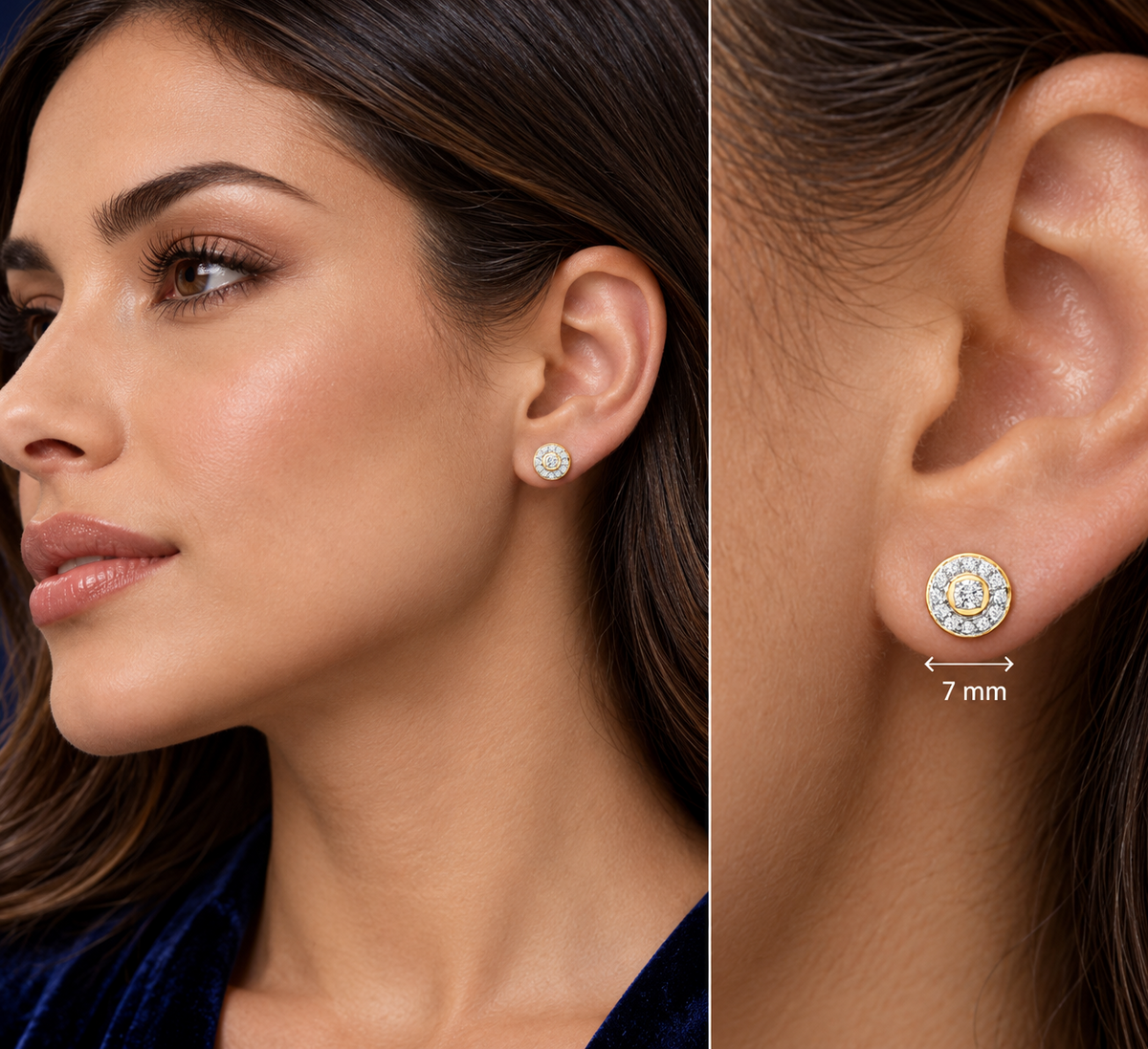 Real Diamond Halo Earrings 18ct Yellow Gold 7mm Studs 0.24ctw Mined Diamonds
