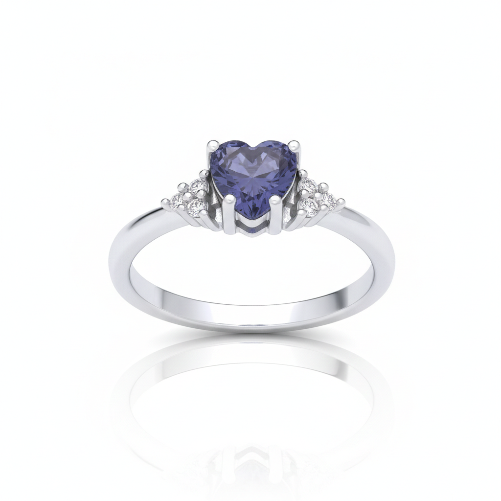 Sterling Silver Tanzanite Heart Ring Solitaire Engagement 925 Hallmark Size K-S