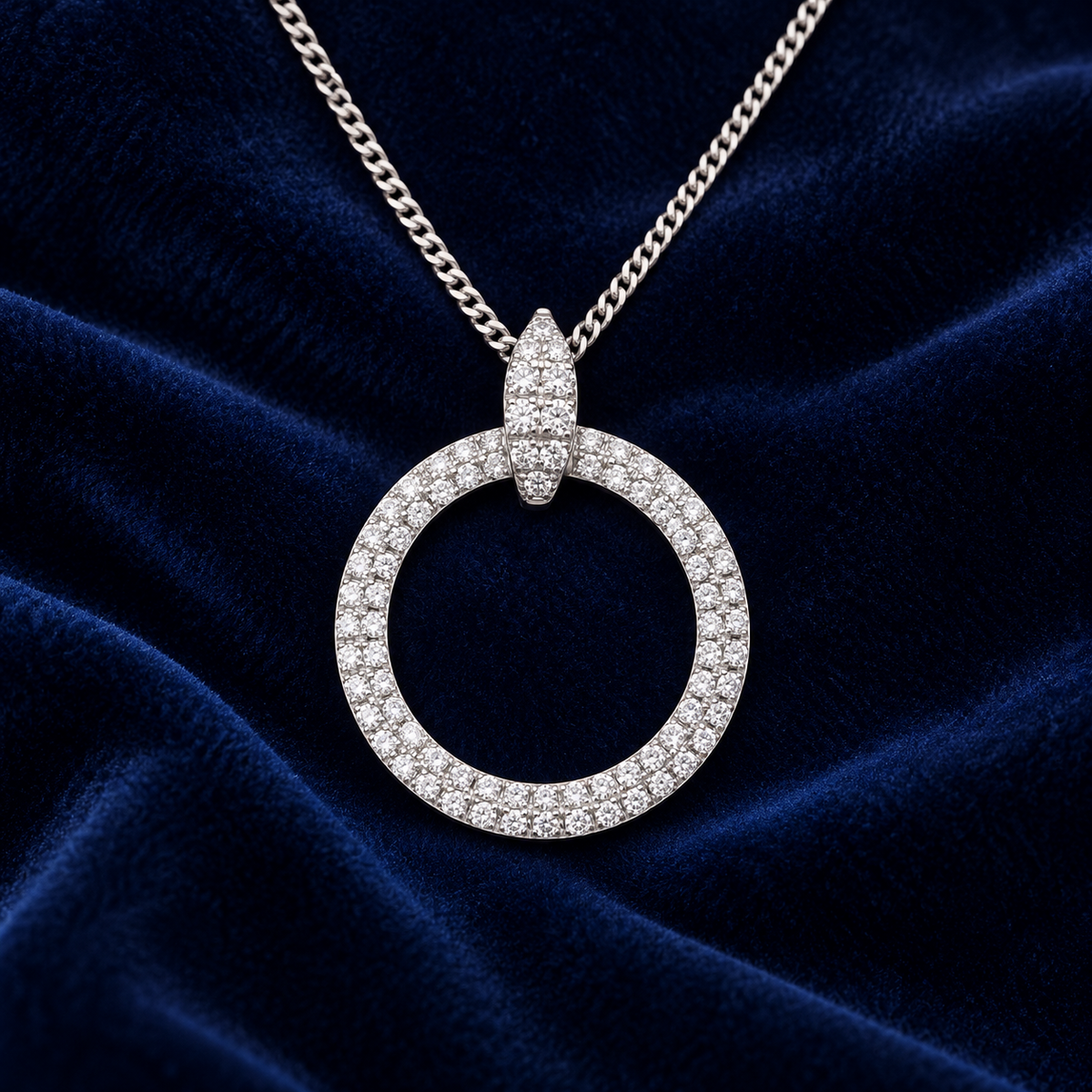 Pave Diamond Circle Pendant 9ct White Gold 18" / 45cm 0.60ctw Real Diamonds
