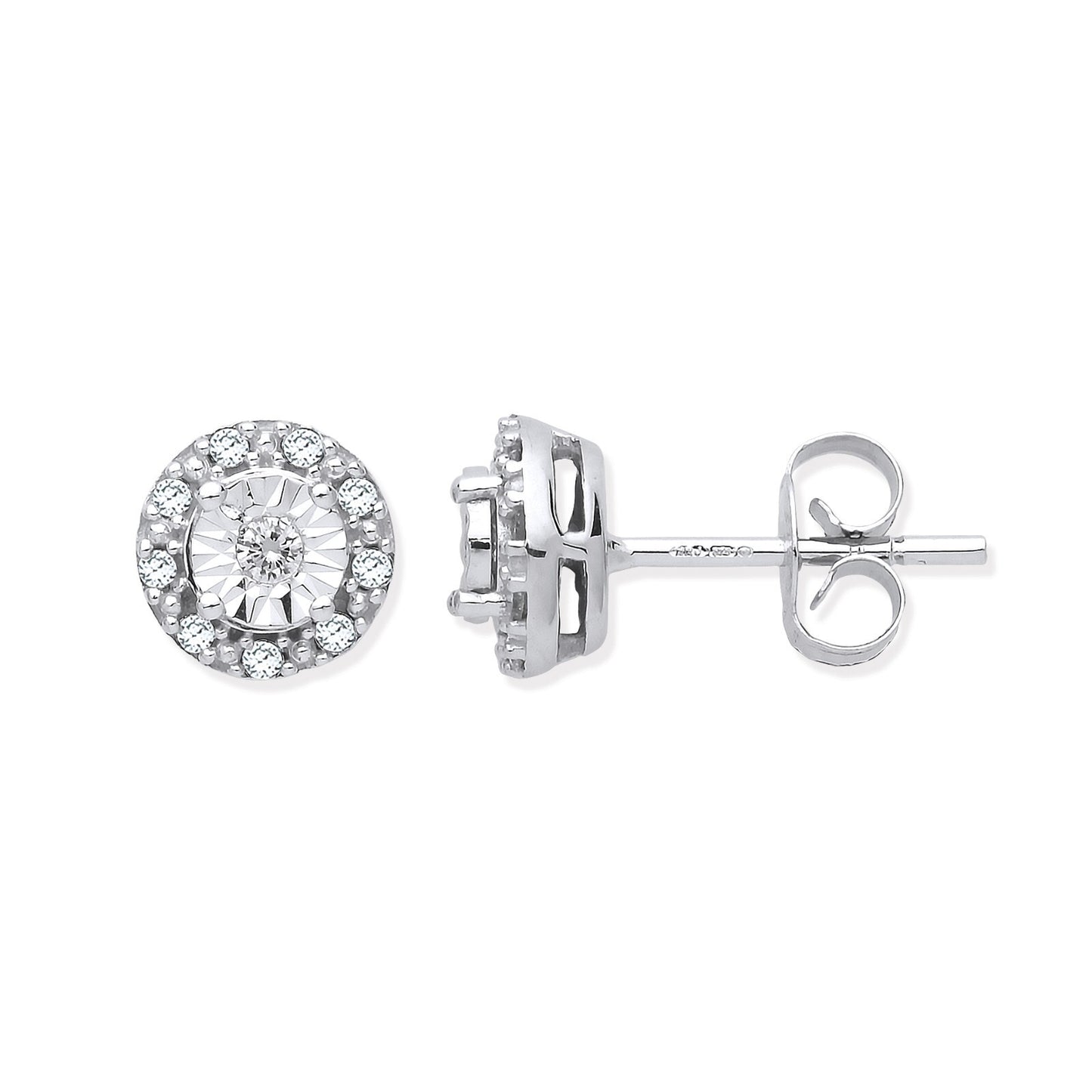9ct White Gold 0.13ct Diamond Stud Earrings Hallmarked - 7mm