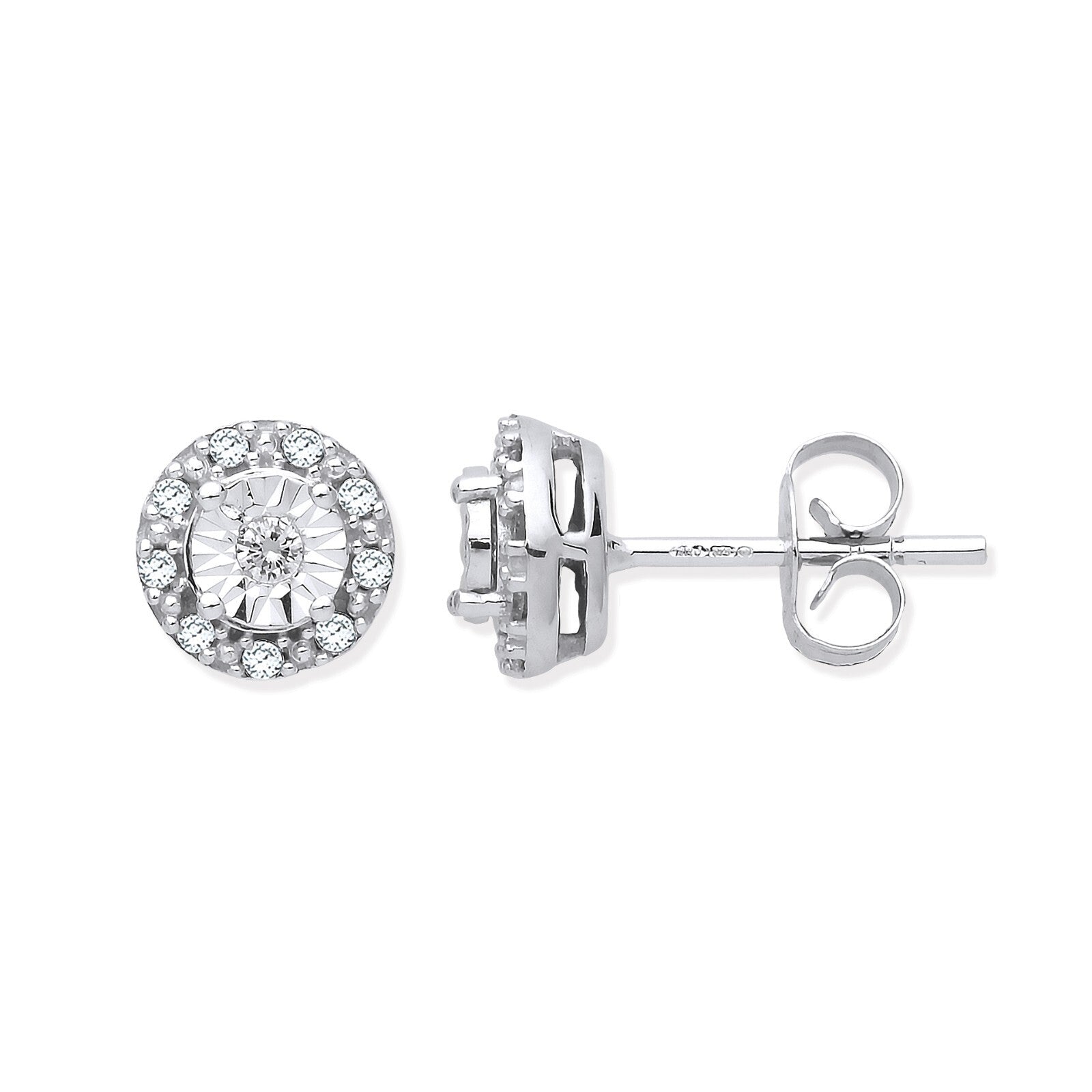 9ct White Gold 0.13ct Diamond Stud Earrings Hallmarked - 7mm