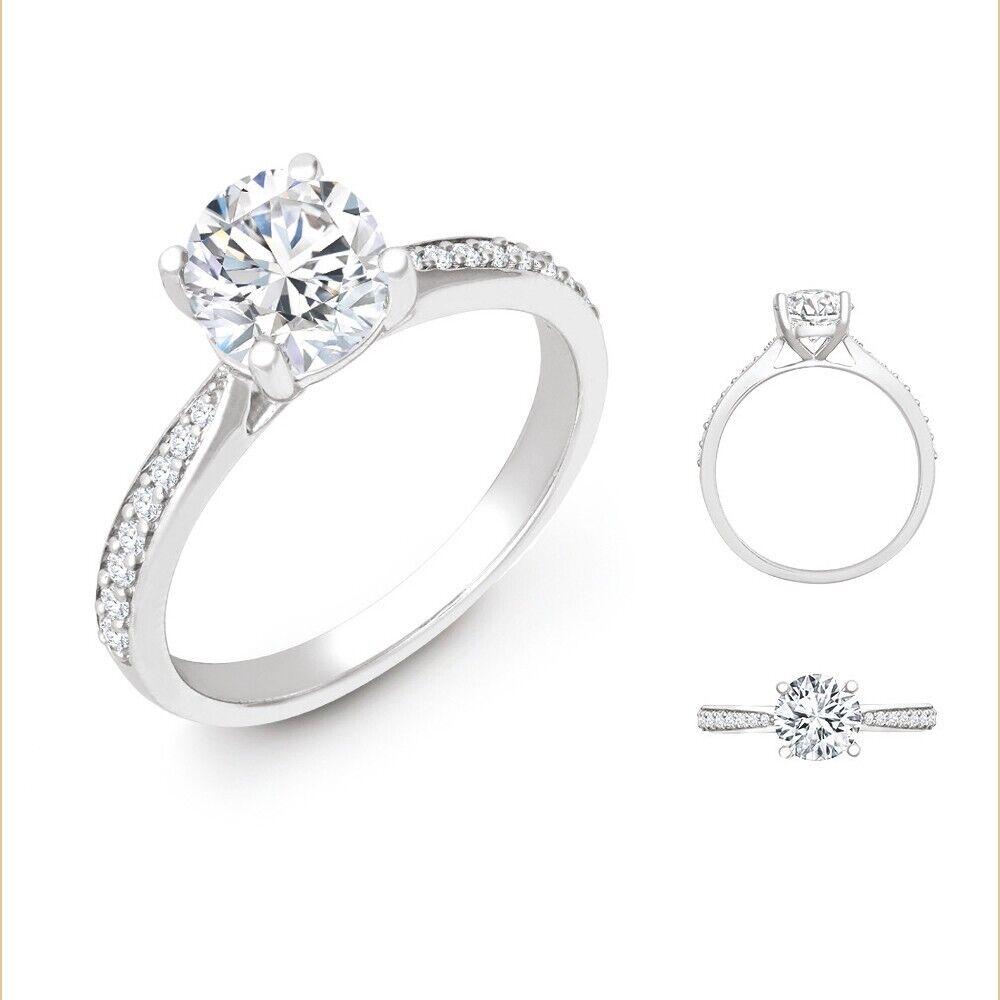 Lab Created 1.00ct Diamond Solitaire Ring 18ct White Gold 0.14ct Pave Shoulders