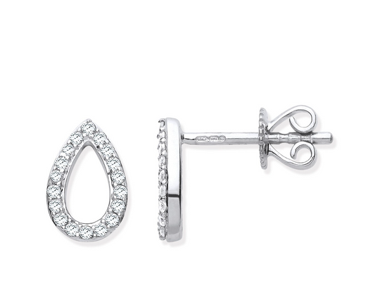 9ct White Gold Teardrop 0.15ctw Diamond Studs Hallmarked - 9 x 6mm