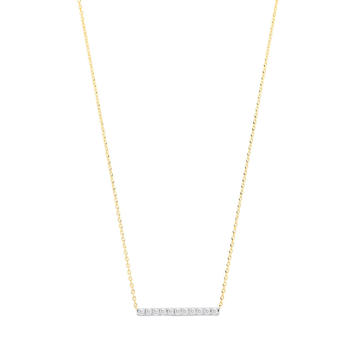 Real Diamond Bar Pendant Necklace 9ct Yellow Gold 16 - 17"