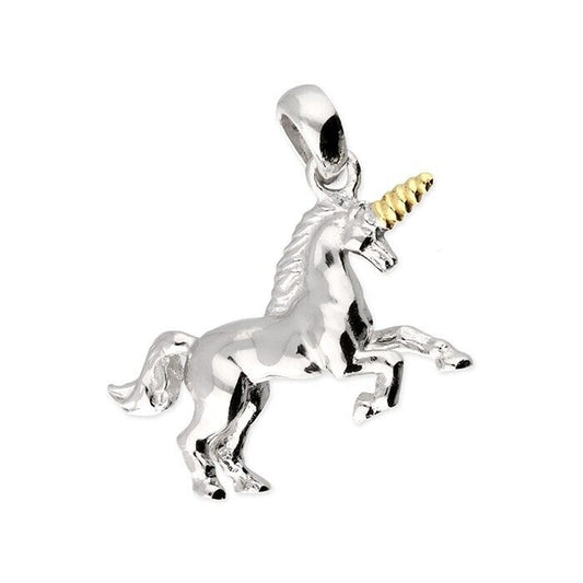 Beautiful Unicorn Pendant With 18ct Gold Detail 925 Sterling Silver