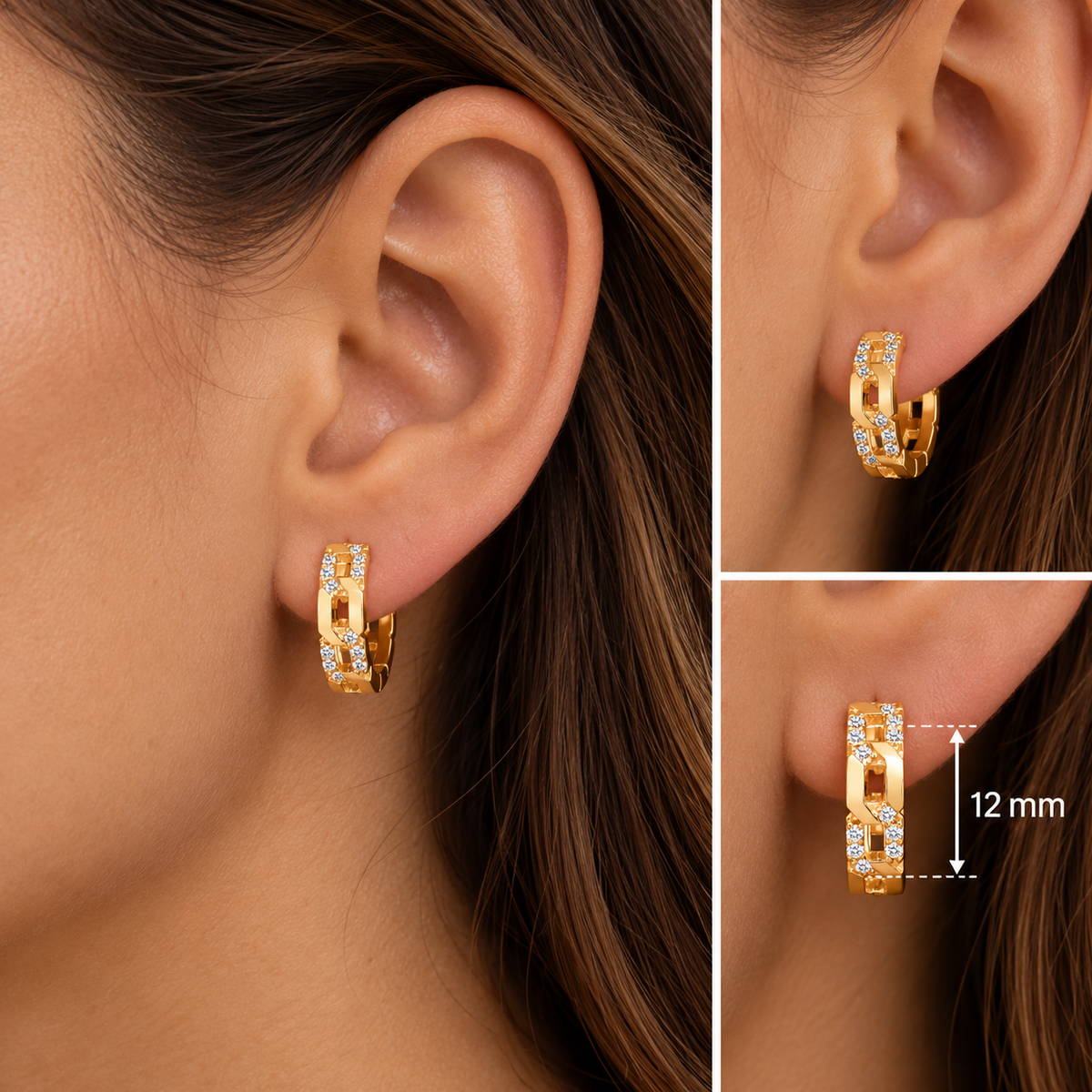 Real Diamond Huggie Hoop Earrings 9ct Yellow Gold 12mm 0.12ctw Mined Diamonds