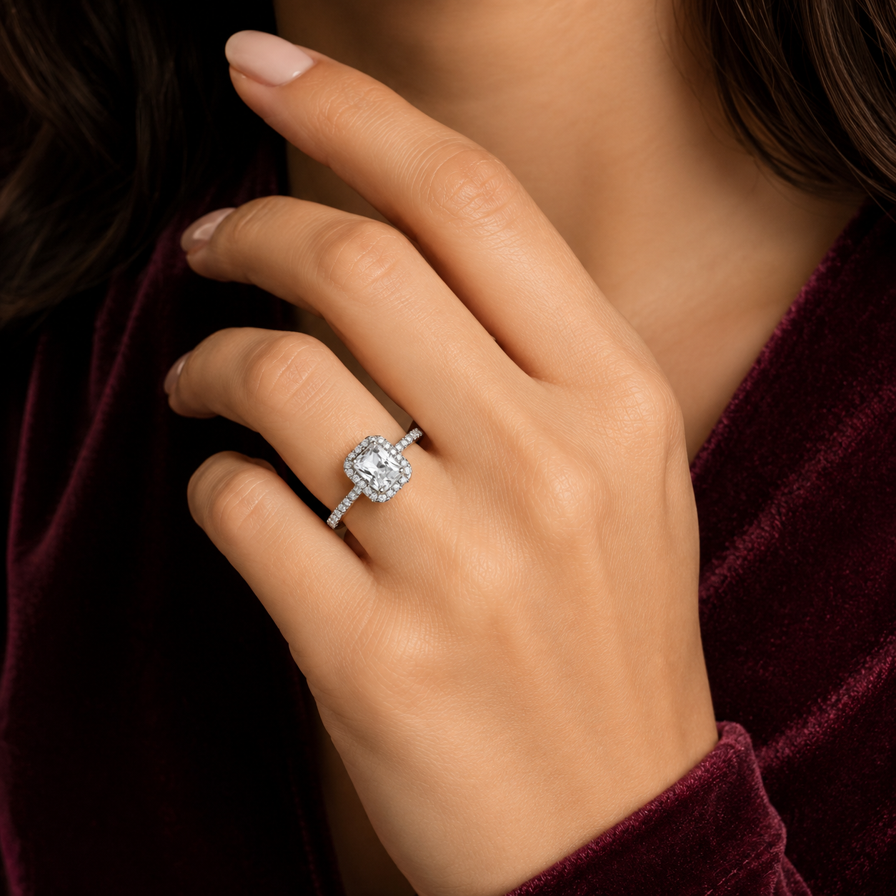 Solid Silver Emerald Cut Cluster Ring 925 Hallmark Size K-S