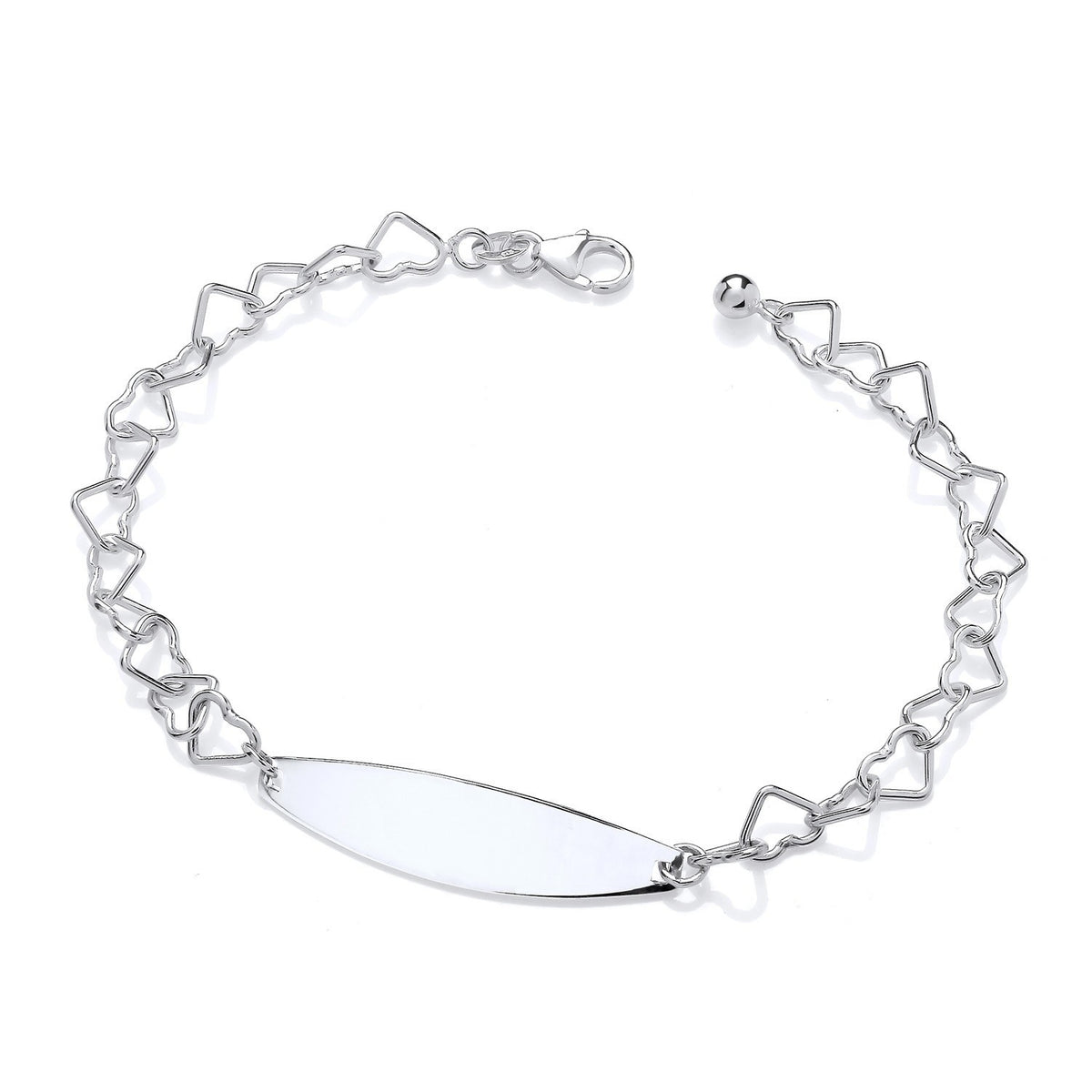 Sterling Silver Heart Link ID Bracelet Adjustable Lobster Clasp 925 Hallmark